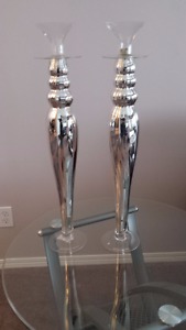 Pair of 25" tall silver colored candle holders - Beautiful