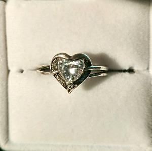 White Topaz Heart Ring with Diamond Accents in Sterling