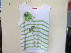 new green and white sequined sleeveless top flower design