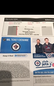 2 Tickets - Jets vs Predators $400 - April 