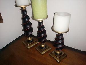 3 Gothic Style Candlesticks with Candles