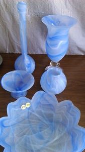5 pce blue/white frosted decor set