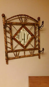 Antique Bamboo Hall Mirror Hat Rack Coat Hook