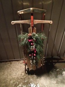 Antique Ryder Sled with Christmas swag