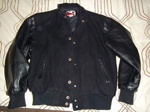 Black leather letterman jacket - size XL youth