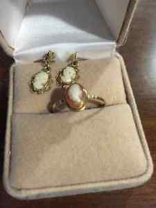 Cameo ring and earrings 10k gold