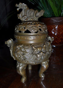 Chinese Bronze Lion - Dragon Incense Burner