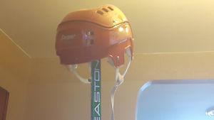 Easton hockey stick and helmet