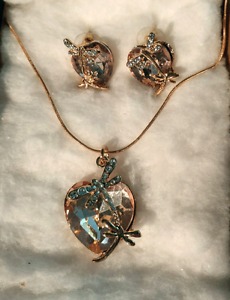 Jewelry Set - Pink Hearts w/ Dragonflies Necklace and