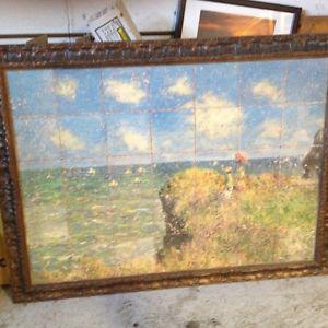 Large Oversized Tile Monet Reproduction in Elaborate Frame