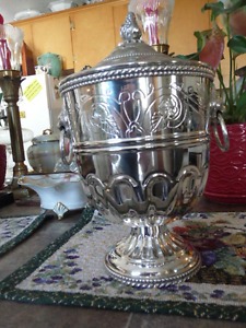 Large Silver Covered Urn With Lion Handles