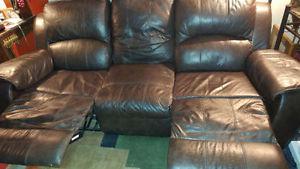 Lazyboy brown leather 3 seat double reclining couch. 100%