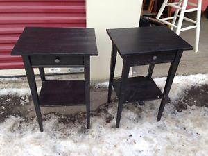 Set Of Two Dark Brown Bedroom Side End Tables