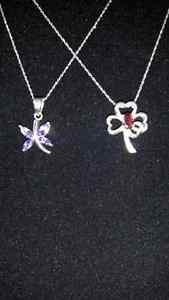 Shamrock Garnet & Dragonfly Amethyst Necklaces.