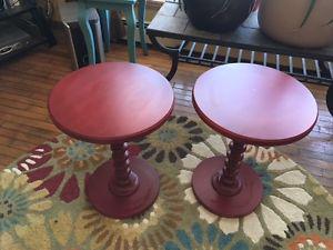 Two beautiful red spool wood tables