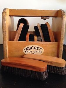 Vintage Nugget Wooden Wood Shoe Shine Kit Box