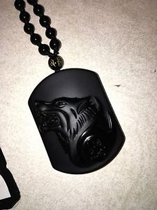 Wolf obsidian carved necklace