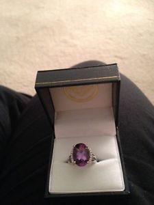 Amethyst & Diamond Ring in S/S w/ 6ct Amethyst 0.25 ct