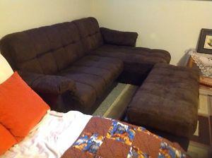 Brown sectional with ottoman