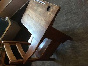 Child's School Desk, Wood Chair and Step Stool