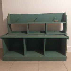 Green wooden storage and hanging rack