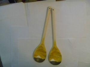 Pair Of Wooden Kitchen HANDPAINTED Spoons
