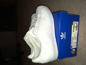 Women's adidas all white superstar shoes