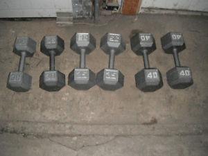 cast iron hex dumbbells in new condition