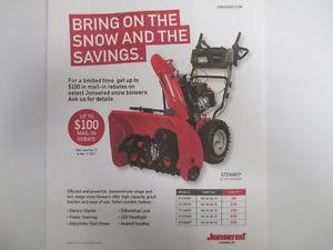 NEW - JONSERED SNOWBLOWERS " - CALL FOR SALE PRICE