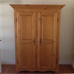 Pinewood armoire with shelves and cupboard