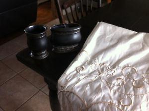 Shower curtain, toothbrush holder with matching cup