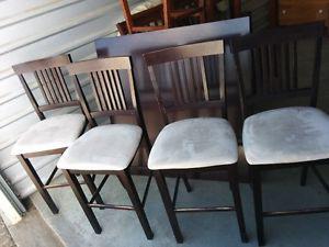 Solid Dark Wood Counter/Bar Height Dinining Set With 4