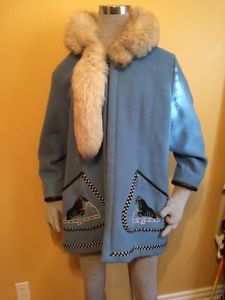 Vintage James Bay Eskimo Fox Fur Hood Wool Jacket Sz XL