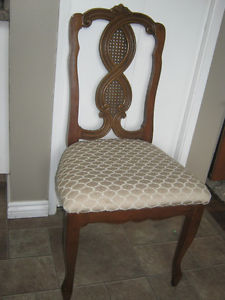 Wood chair with cream seat - $10