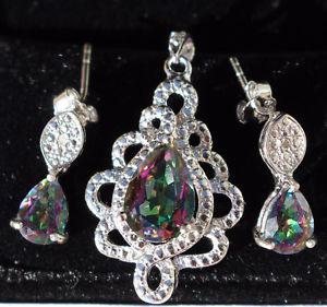 Gorgeous Silver & Mystic Gemstone Pendant & Earrings