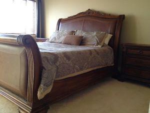 Solid Wood and Leather Sleigh Bed - King Size w/2 night