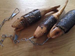 Stringer of Carved Wooden Fish with Bark "Scales"