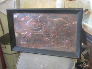 s COPPER TOOLING WESTWOOD WAGON PICTURE $10 CABIN DECOR