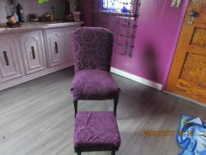 slipper chair with foot stool freshly recovered in plum