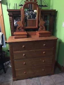 Antique pine dresser with detailed mirror