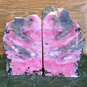 Locally mined, cut, and polished Rhodinite bookends