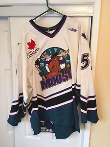 Manitoba moose game worn pro hockey jersey.