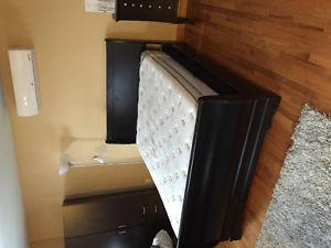 Queen size sleigh bed with box spring and mattress