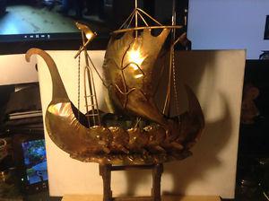 Vintage Scandinavian Viking Ship Boat Metal Sculpture Art