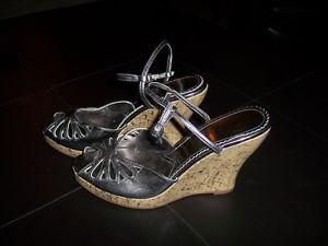Womens Size 8 Dark Silver Color Strappy Wedge Sandal