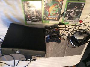 Xbox 360 with 2 controllers, headset and 4 games