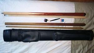 2 - Two piece pool cues with leather carry bag