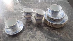 Antique china garden tea set and milk/sugar tray