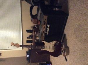 Fender Strat and Marshall amp.