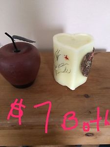 Primitive Pottery apple and rustic heart candle